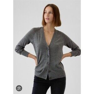 GAP Merino Wool Boyfriend Cardigan Large Tall Natural Fibers Gray Button Down